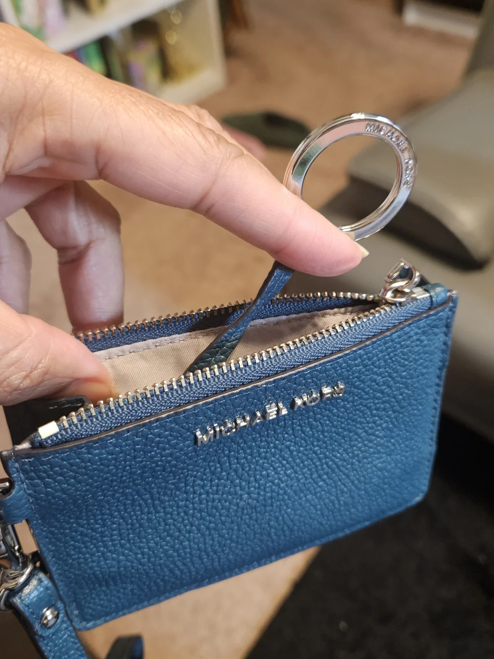 Michael Kors Teal Blue Pebbled Leather Tote with Wristlet